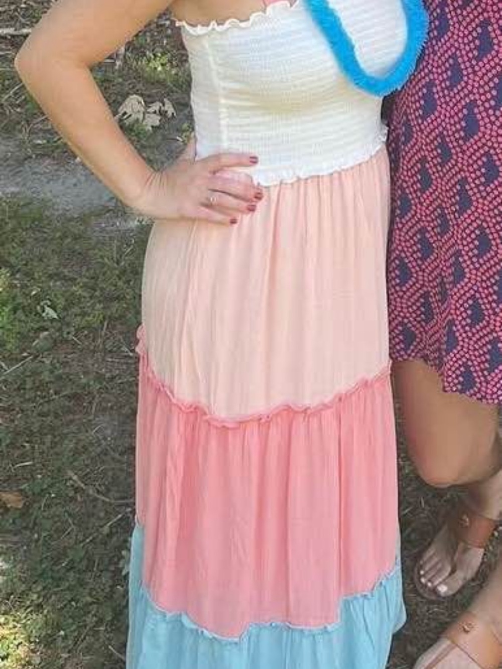 Tiered Pastel Maxi dress - Peach Pink Blue